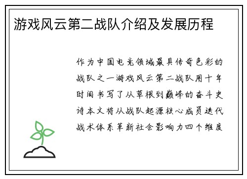 游戏风云第二战队介绍及发展历程